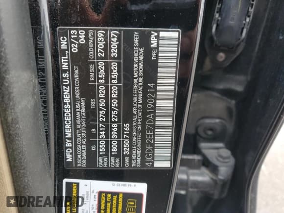 ✅ 2013 Mercedes-Benz GL 350 • VIN: 4JGDF2EE7DA190214 • Lot: 51348845. Listed on Copart with 148,878 mi. Free auction sales archive from the USA and detailed vehicle history report at DreamBid. Image 12.