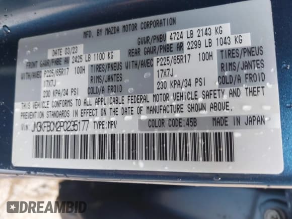 ✅ 2023 Mazda CX-5 S Carbon Edition • VIN: JM3KFBCM2P0235177 • Lot: 41209889. Wystawiony na IAAI z przebiegiem 15 588 mil. Bezpłatny archiwum sprzedaży aukcyjnych z USA i szczegółowy raport historii pojazdu na DreamBid. Zdjęcie 9.