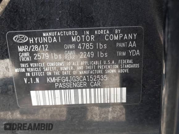 2012 Hyundai Azera z VIN KMHFG4JG3CA152535, wystawiony jako IAAI lot #41793853 z przebiegiem 157 985 mil mil oraz . Historia ofert i sprzedaży dostępna na DreamBid. Obrazek 9.