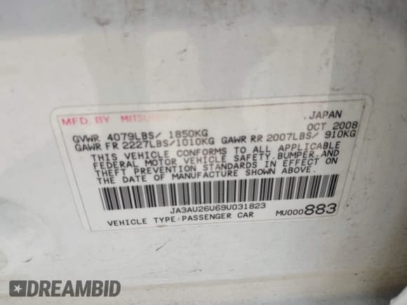 ✅ 2009 Mitsubishi Lancer ES • VIN: JA3AU26U69U031823 • Лот: 42396325. Опубликован ранее на IAAI с пробегом 195 907 миль. Бесплатный доступ к архиву аукционных продаж из США и подробный отчёт об истории автомобиля на DreamBid. Изображение 9.