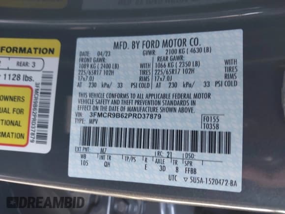 ✅ 2023 Ford Bronco Sport Big Bend • VIN: 3FMCR9B62PRD37879 • Lot: 41869051. Listed on IAAI with 8,842 mi. Free auction sales archive from the USA and detailed vehicle history report at DreamBid. Image 9.