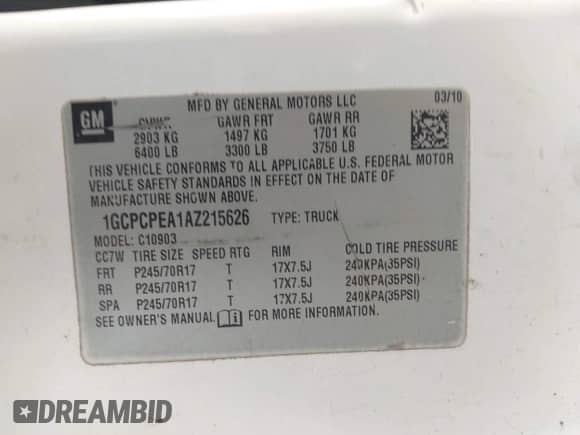 2010 Chevrolet Silverado 1500 Work Truck z VIN 1GCPCPEA1AZ215626, wystawiony jako IAAI lot #43373577 z przebiegiem 286 892 mil mil oraz . Historia ofert i sprzedaży dostępna na DreamBid. Obrazek 9.