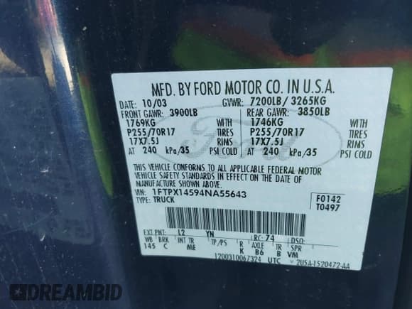 ✅ 2004 Ford F-150 XLT • VIN: 1FTPX14594NA55643 • Лот: 43717079. Опубликован ранее на IAAI с пробегом 226 305 миль. Бесплатный доступ к архиву аукционных продаж из США и подробный отчёт об истории автомобиля на DreamBid. Изображение 9.