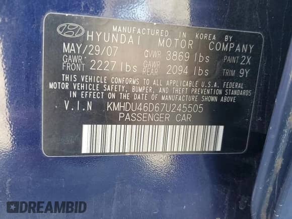 ✅ 2007 Hyundai Elantra GLS • VIN: KMHDU46D67U245505 • Лот: 89665095. Опубликован ранее на Copart с пробегом 209 622 миль. Бесплатный доступ к архиву аукционных продаж из США и подробный отчёт об истории автомобиля на DreamBid. Изображение 14.