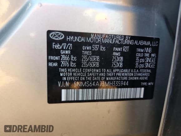 ✅ 2021 Hyundai Santa Fe SEL • VIN: 5NMS64AJ3MH335944 • Лот: 71310715. Опубликован ранее на Copart с пробегом 113 302 миль. Бесплатный доступ к архиву аукционных продаж из США и подробный отчёт об истории автомобиля на DreamBid. Изображение 12.