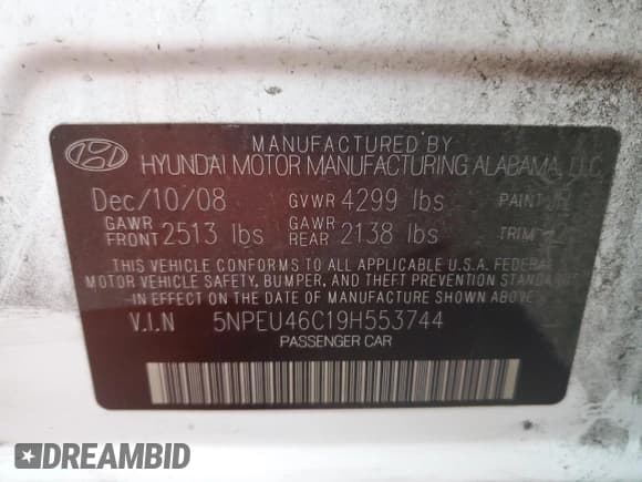 ✅ 2009 Hyundai Sonata Limited • VIN: 5NPEU46C19H553744 • Лот: 81467264. Опубликован ранее на Copart с пробегом 139 472 миль. Бесплатный доступ к архиву аукционных продаж из США и подробный отчёт об истории автомобиля на DreamBid. Изображение 12.