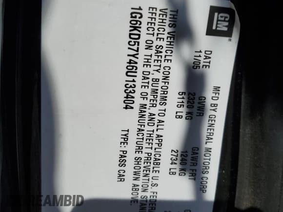 ✅ 2006 Cadillac DTS 1SC • VIN: 1G6KD57Y46U133404 • Lot: 87477645. Listed on Copart with 113,083 mi. Free auction sales archive from the USA and detailed vehicle history report at DreamBid. Image 12.