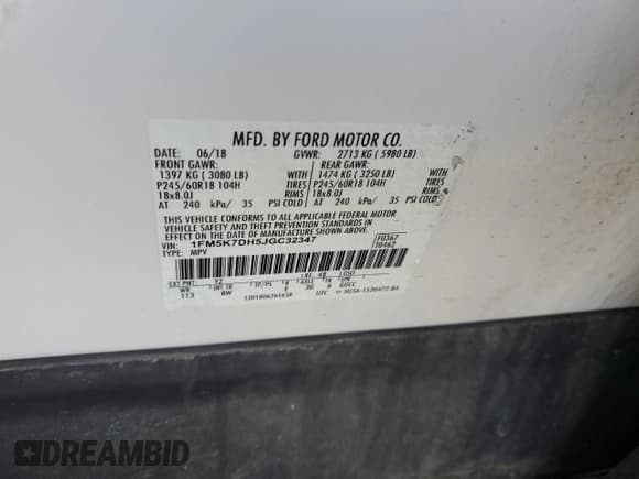 ✅ 2018 Ford Explorer XLT • VIN: 1FM5K7DH5JGC32347 • Лот: 91898155. Опубликован ранее на Copart с пробегом 66 961 миль. Бесплатный доступ к архиву аукционных продаж из США и подробный отчёт об истории автомобиля на DreamBid. Изображение 13.