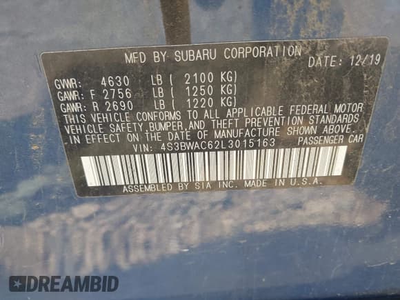 ✅ 2020 Subaru Legacy Premium • VIN: 4S3BWAC62L3015163 • Lot: 42394093. Wystawiony na IAAI z przebiegiem 81 865 mil. Bezpłatny archiwum sprzedaży aukcyjnych z USA i szczegółowy raport historii pojazdu na DreamBid. Zdjęcie 9.