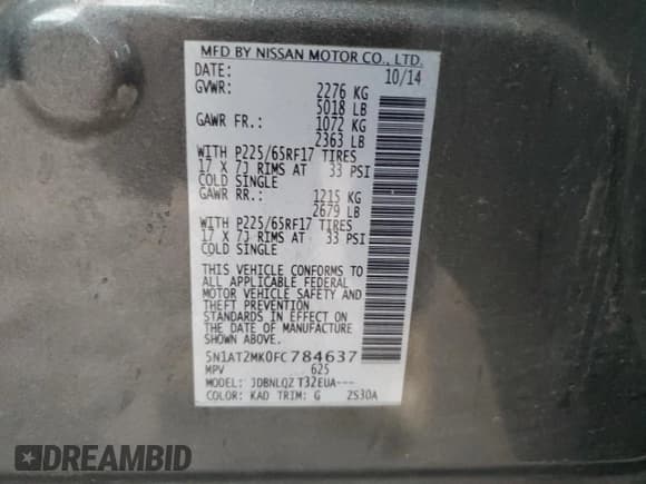 ✅ 2015 Nissan Rogue SV • VIN: 5N1AT2MK0FC784637 • Лот: 91423785. Опубликован ранее на Copart с пробегом 129 270 миль. Бесплатный доступ к архиву аукционных продаж из США и подробный отчёт об истории автомобиля на DreamBid. Изображение 13.