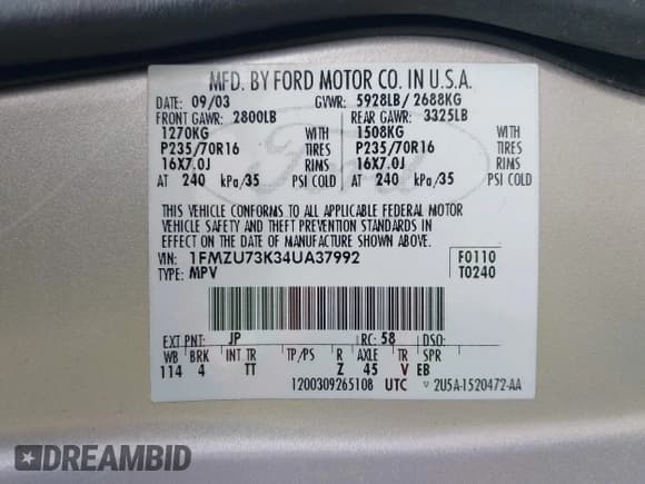 ✅ 2004 Ford Explorer XLT • VIN: 1FMZU73K34UA37992 • Lot: 42346103. Wystawiony na IAAI z przebiegiem 192 043 mil. Bezpłatny archiwum sprzedaży aukcyjnych z USA i szczegółowy raport historii pojazdu na DreamBid. Zdjęcie 9.