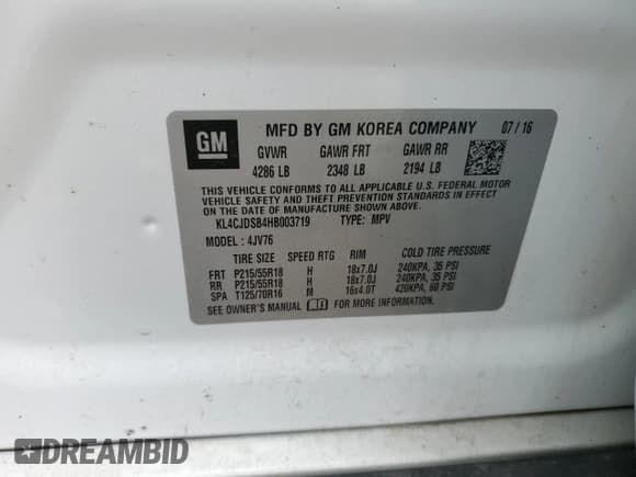 ✅ 2017 Buick Encore Premium • VIN: KL4CJDSB4HB003719 • Lot: 67534035. Listed on Copart with 114,419 mi. Free auction sales archive from the USA and detailed vehicle history report at DreamBid. Image 14.