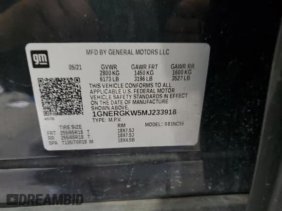 ✅ 2021 Chevrolet Traverse LT Cloth • VIN: 1GNERGKW5MJ233918 • Lot: 84219555. Listed on Copart with 82,663 mi. Free auction sales archive from the USA and detailed vehicle history report at DreamBid. Image 13.