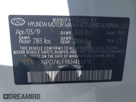 ✅ 2019 Hyundai Elantra SE • VIN: 5NPD74LF9KH486818 • Lot: 43426085. Listed on IAAI with 66,577 mi. Free auction sales archive from the USA and detailed vehicle history report at DreamBid. Image 9.