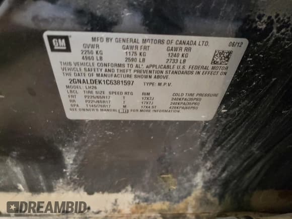 ✅ 2012 Chevrolet Equinox 1LT • VIN: 2GNALDEK1C6381597 • Лот: 66332594. Опубликован ранее на Copart с пробегом 142 347 миль. Бесплатный доступ к архиву аукционных продаж из США и подробный отчёт об истории автомобиля на DreamBid. Изображение 13.