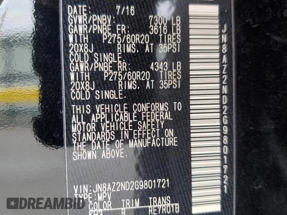 ✅ 2016 Infiniti QX80 • VIN: JN8AZ2ND2G9801721 • Лот: 82037345. Опубликован ранее на Copart с пробегом 84 110 миль. Бесплатный доступ к архиву аукционных продаж из США и подробный отчёт об истории автомобиля на DreamBid. Изображение 13.