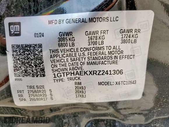 ✅ 2024 GMC Sierra 1500 Pro • VIN: 1GTPHAEKXRZ241306 • Лот: 55837505. Опубликован ранее на Copart с пробегом 18 499 миль. Бесплатный доступ к архиву аукционных продаж из США и подробный отчёт об истории автомобиля на DreamBid. Изображение 12.