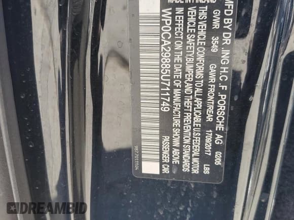 ✅ 2005 Porsche Boxster • VIN: WP0CA29885U711749 • Лот: 64101125. Опубликован ранее на Copart с пробегом 272 856 миль. Бесплатный доступ к архиву аукционных продаж из США и подробный отчёт об истории автомобиля на DreamBid. Изображение 12.