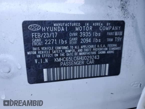 2017 Hyundai Ioniq Blue с VIN KMHC65LC6HU029243, выставлен на аукционе Copart как лот 76463024 с пробегом 37 758 миль миль и На запчасти • Non repairable. История ставок и продаж доступна на DreamBid. Изображение 13.