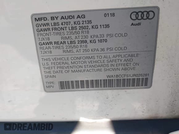 ✅ 2018 Audi Q3 Premium • VIN: WA1BCCFS1JR025281 • Лот: 43562933. Опубликован ранее на IAAI с пробегом 106 138 миль. Бесплатный доступ к архиву аукционных продаж из США и подробный отчёт об истории автомобиля на DreamBid. Изображение 9.