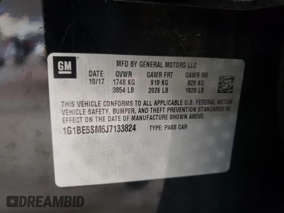 ✅ 2018 Chevrolet Cruze LT • VIN: 1G1BE5SM6J7133824 • Lot: 61120693. Listed on Copart with 143,671 mi. Free auction sales archive from the USA and detailed vehicle history report at DreamBid. Image 12.