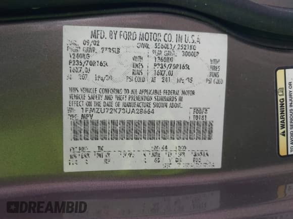 ✅ 2003 Ford Explorer XLS • VIN: 1FMZU72K73UA28664 • Lot: 42913560. Listed on IAAI with 140,385 mi. Free auction sales archive from the USA and detailed vehicle history report at DreamBid. Image 9.