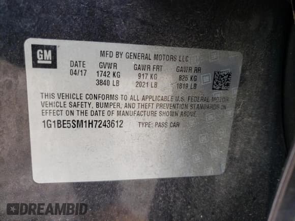 ✅ 2017 Chevrolet Cruze LT • VIN: 1G1BE5SM1H7243612 • Лот: 37914753. Опубликован ранее на Copart с пробегом 107 007 миль. Бесплатный доступ к архиву аукционных продаж из США и подробный отчёт об истории автомобиля на DreamBid. Изображение 13.