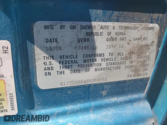 ✅ 2009 Chevrolet Aveo 2LT • VIN: KL1TG66E49B384582 • Lot: 55059115. Wystawiony na Copart z przebiegiem 180 151 mil. Bezpłatny archiwum sprzedaży aukcyjnych z USA i szczegółowy raport historii pojazdu na DreamBid. Zdjęcie 13.