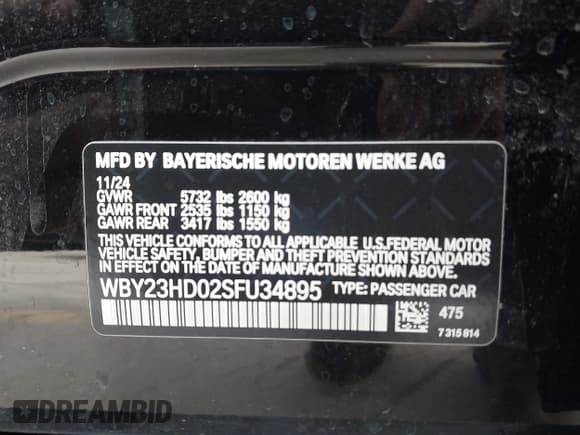 ✅ 2025 BMW i4 eDrive40 • VIN: WBY23HD02SFU34895 • Lot: 42096720. Listed on IAAI with 459 mi. Free auction sales archive from the USA and detailed vehicle history report at DreamBid. Image 9.