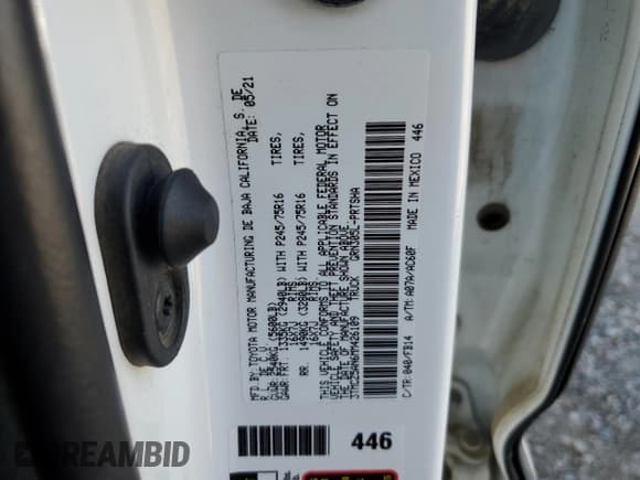 ✅ 2021 Toyota Tacoma SR • VIN: 3TMCZ5AN6MM426109 • Lot: 91994925. Wystawiony na Copart z przebiegiem 99 575 mil. Bezpłatny archiwum sprzedaży aukcyjnych z USA i szczegółowy raport historii pojazdu na DreamBid. Zdjęcie 12.