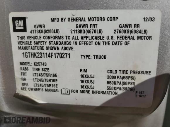 ✅ 2004 GMC Sierra 2500HD SLE • VIN: 1GTHK23114F170271 • Lot: 63392135. Listed on Copart with Not provided. Free auction sales archive from the USA and detailed vehicle history report at DreamBid. Image 12.