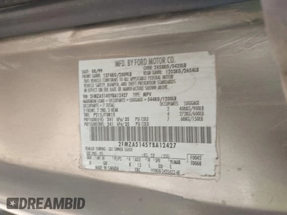 ✅ 2000 Ford Windstar LX • VIN: 2FMZA5145YBA12427 • Lot: 41990471. Wystawiony na IAAI z przebiegiem 97 069 mil. Bezpłatny archiwum sprzedaży aukcyjnych z USA i szczegółowy raport historii pojazdu na DreamBid. Zdjęcie 9.