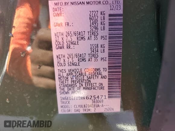 ✅ 2024 Nissan Frontier SV • VIN: 1N6ED1FK9RN625471 • Lot: 48416005. Listed on Copart with 6,591 mi. Free auction sales archive from the USA and detailed vehicle history report at DreamBid. Image 13.