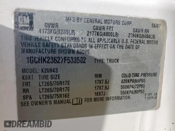 ✅ 2007 Chevrolet Silverado 2500HD 2LT • VIN: 1GCHK23627F533502 • Лот: 67490405. Опубликован ранее на Copart с пробегом 278 371 миль. Бесплатный доступ к архиву аукционных продаж из США и подробный отчёт об истории автомобиля на DreamBid. Изображение 13.