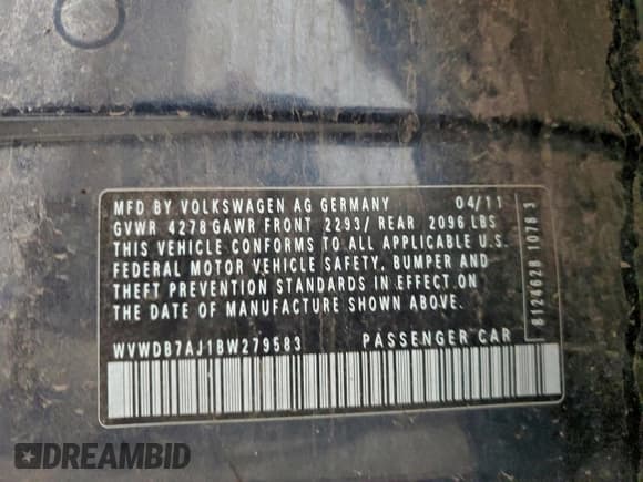 ✅ 2011 Volkswagen Golf • VIN: WVWDB7AJ1BW279583 • Lot: 94648945. Listed on Copart with 153,684 mi. Free auction sales archive from the USA and detailed vehicle history report at DreamBid. Image 12.