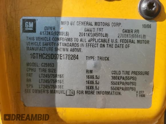 ✅ 2007 GMC Sierra 1500 • VIN: 1GTHC29D97E170284 • Лот: 46912175. Опубликован ранее на Copart с пробегом 328 374 миль. Бесплатный доступ к архиву аукционных продаж из США и подробный отчёт об истории автомобиля на DreamBid. Изображение 12.