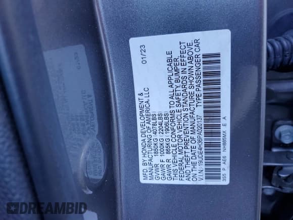 ✅ 2023 Acura Integra w/A-Spec Package • VIN: 19UDE4H36PA020137 • Lot: 78454254. Wystawiony na Copart z przebiegiem 16 147 mil. Bezpłatny archiwum sprzedaży aukcyjnych z USA i szczegółowy raport historii pojazdu na DreamBid. Zdjęcie 12.