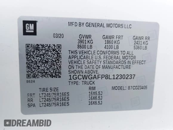 ✅ 2020 Chevrolet Express Cargo • VIN: 1GCWGAFP8L1230237 • Лот: 43752433. Опубликован ранее на IAAI с пробегом 132 433 миль. Бесплатный доступ к архиву аукционных продаж из США и подробный отчёт об истории автомобиля на DreamBid. Изображение 9.