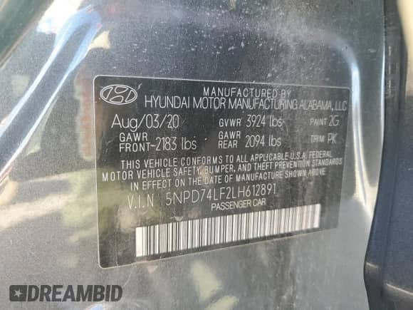 2020 Hyundai Elantra SE с VIN 5NPD74LF2LH612891, выставлен на аукционе Copart как лот 85823655 с пробегом 88 334 миль миль и Списание • Salvage title. История ставок и продаж доступна на DreamBid. Изображение 12.