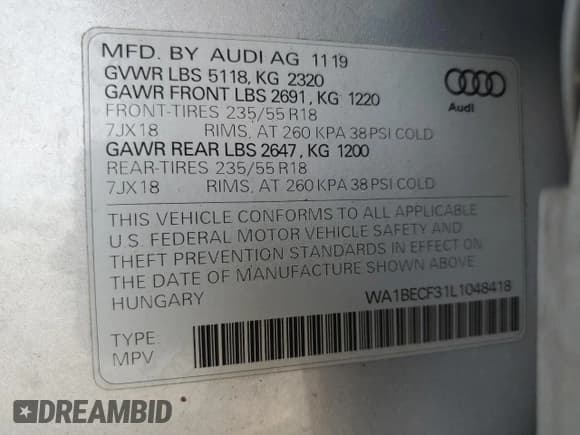 ✅ 2020 Audi Q3 Premium Plus • VIN: WA1BECF31L1048418 • Lot: 58637175. Wystawiony na Copart z przebiegiem 30 163 mil. Bezpłatny archiwum sprzedaży aukcyjnych z USA i szczegółowy raport historii pojazdu na DreamBid. Zdjęcie 13.