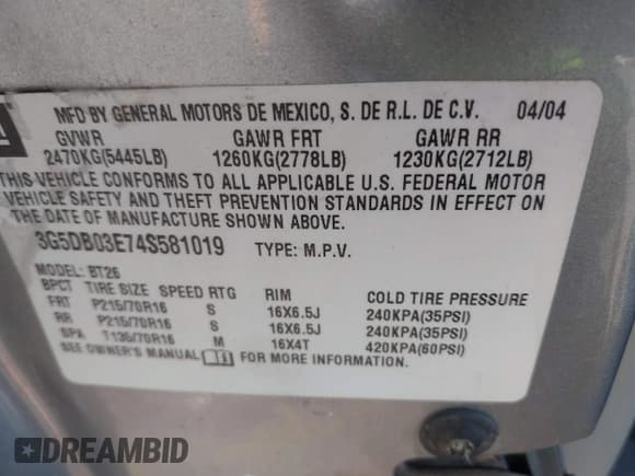✅ 2004 Buick Rendezvous • VIN: 3G5DB03E74S581019 • Lot: 42841409. Listed on IAAI with 141,951 mi. Free auction sales archive from the USA and detailed vehicle history report at DreamBid. Image 9.