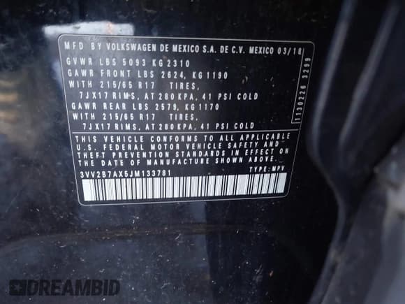 ✅ 2018 Volkswagen Tiguan SEL • VIN: 3VV2B7AX5JM133781 • Лот: 43591714. Опубликован ранее на IAAI с пробегом 87 547 миль. Бесплатный доступ к архиву аукционных продаж из США и подробный отчёт об истории автомобиля на DreamBid. Изображение 9.