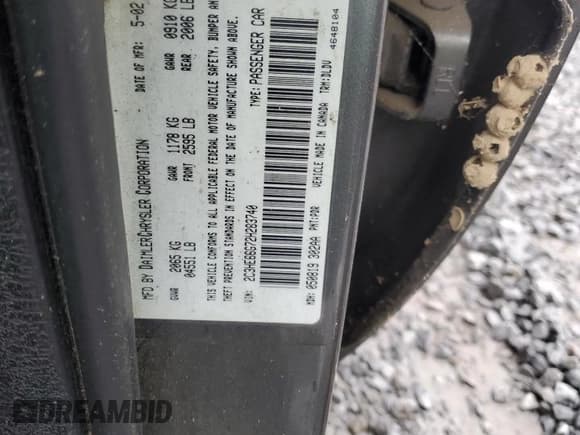 ✅ 2002 Chrysler 300M M • VIN: 2C3HE66G72H283740 • Lot: 84085254. Listed on Copart with Not provided. Free auction sales archive from the USA and detailed vehicle history report at DreamBid. Image 12.