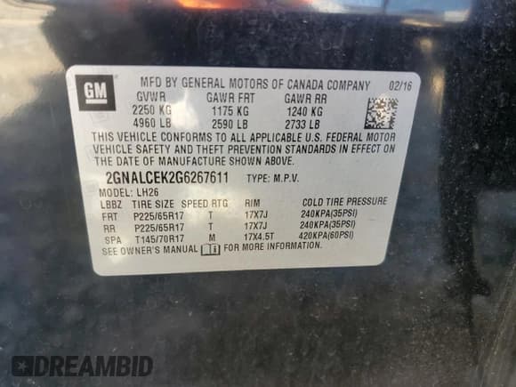 ✅ 2016 Chevrolet Equinox LT • VIN: 2GNALCEK2G6267611 • Лот: 86124305. Опубликован ранее на Copart с пробегом 149 582 миль. Бесплатный доступ к архиву аукционных продаж из США и подробный отчёт об истории автомобиля на DreamBid. Изображение 14.