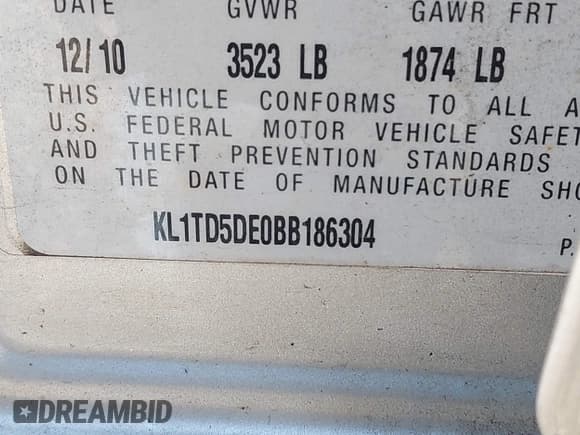 ✅ 2011 Chevrolet Aveo LS • VIN: KL1TD5DE0BB186304 • Лот: 43698462. Опубликован ранее на IAAI с пробегом 92 409 миль. Бесплатный доступ к архиву аукционных продаж из США и подробный отчёт об истории автомобиля на DreamBid. Изображение 9.