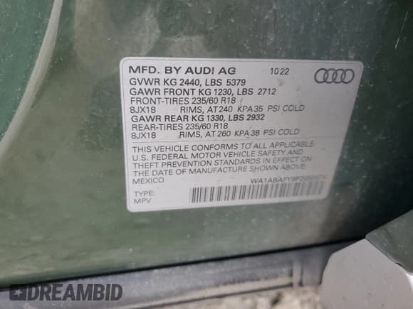 ✅ 2023 Audi Q5 Premium • VIN: WA1ABAFY9P2050874 • Lot: 82384075. Wystawiony na Copart z przebiegiem 42 926 mil. Bezpłatny archiwum sprzedaży aukcyjnych z USA i szczegółowy raport historii pojazdu na DreamBid. Zdjęcie 12.