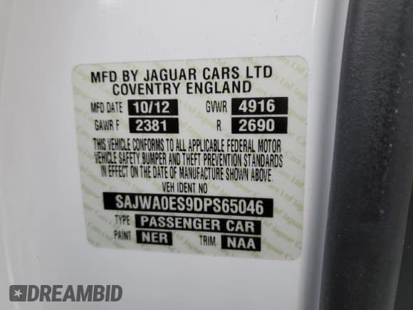 ✅ 2013 Jaguar XF RWD • VIN: SAJWA0ES9DPS65046 • Лот: 70848334. Опубликован ранее на Copart с пробегом 60 977 миль. Бесплатный доступ к архиву аукционных продаж из США и подробный отчёт об истории автомобиля на DreamBid. Изображение 12.