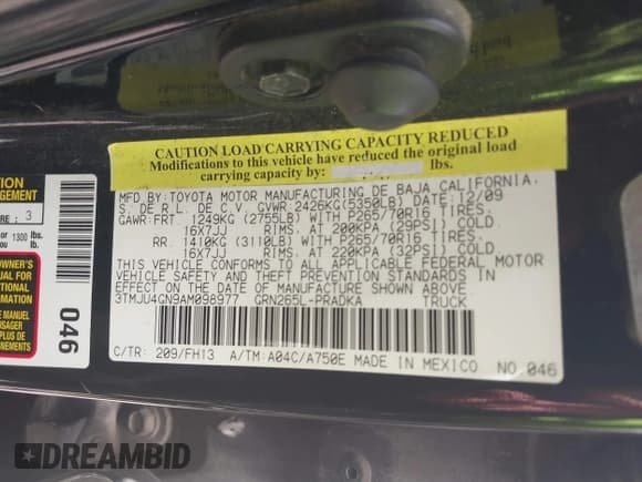 ✅ 2010 Toyota Tacoma PreRunner • VIN: 3TMJU4GN9AM098977 • Lot: 42642799. Listed on IAAI with 206,056 mi. Free auction sales archive from the USA and detailed vehicle history report at DreamBid. Image 9.