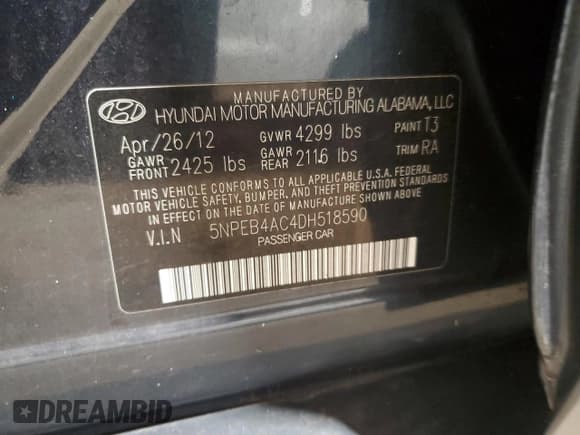 ✅ 2013 Hyundai Sonata GLS • VIN: 5NPEB4AC4DH518590 • Lot: 85145995. Listed on Copart with 100,433 mi. Free auction sales archive from the USA and detailed vehicle history report at DreamBid. Image 13.