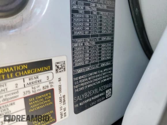 ✅ 2020 Land Rover Range Rover Velar S • VIN: SALYB2EX8LA239446 • Lot: 81908485. Listed on Copart with 53,969 mi. Free auction sales archive from the USA and detailed vehicle history report at DreamBid. Image 13.